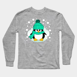 Christmas Penguin with Peppermint Hat and Scarf Long Sleeve T-Shirt